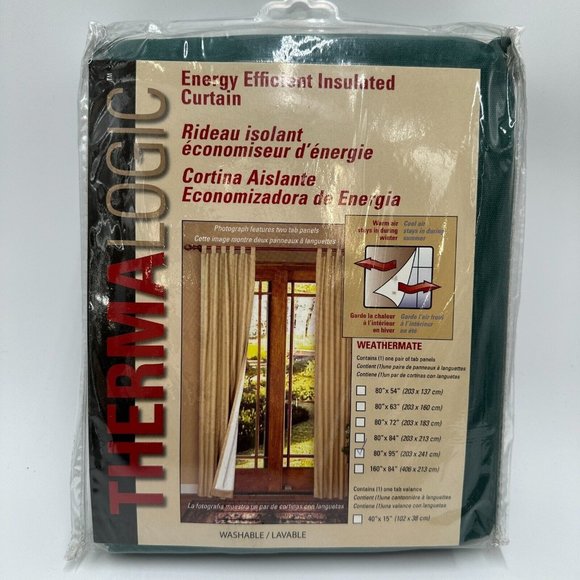 Commonwealth Thermalogic Insulated Solid Green Curtains Panels Set Tab Top 80x95 - Picture 1 of 5